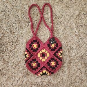 SVNX Crochet Granny Square Shoulder Bag Pink and Black NWT